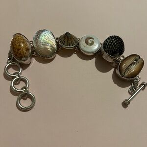 Sterling Silver Heavy Multi-Shell Link Toggle Bracelet Chunky Boho